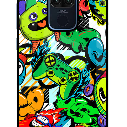 Game Doodle Redmi Note 9 Glass Case Back Cover by Casekaro