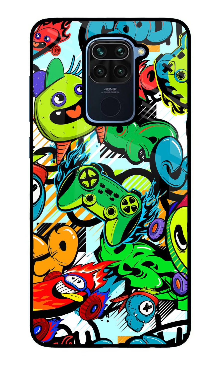 Game Doodle Redmi Note 9 Back Cover, Glass case