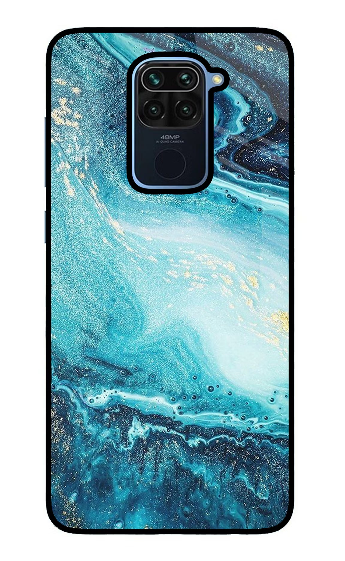 Blue Glitter Marble Redmi Note 9 Glass Case Back Cover by Casekaro