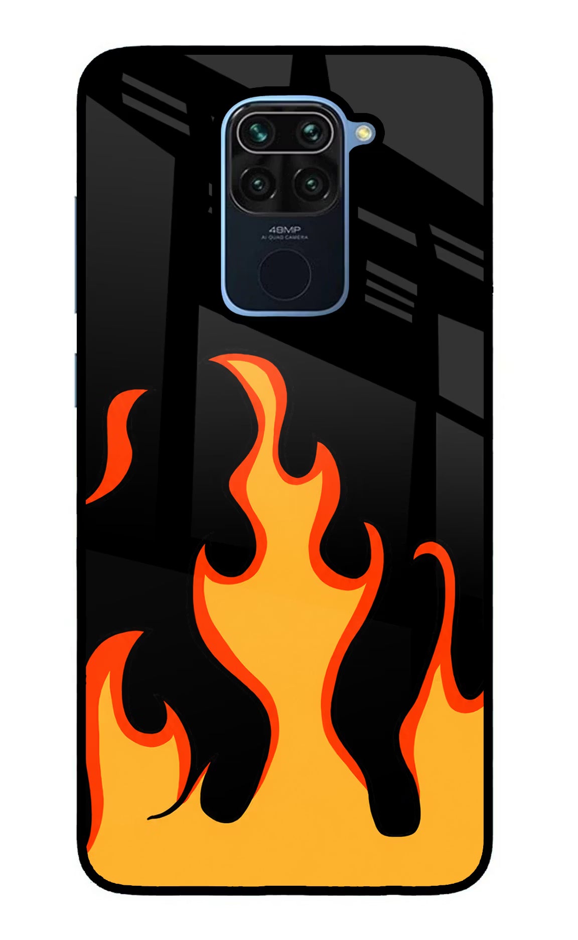 Fired Up – Black Redmi Note 9 Glass Case Back Cover by Casekaro