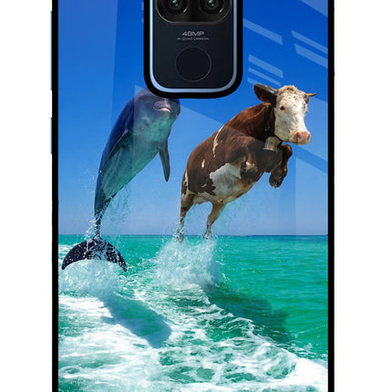 Dolphin vs Cow Redmi Note 9 Glass Case Back Cover by Casekaro