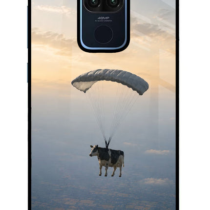 Skydiving Cow Redmi Note 9 Glass Case Back Cover by Casekaro