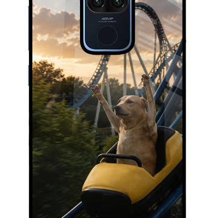 Rollercoaster Dog Redmi Note 9 Glass Case Back Cover by Casekaro