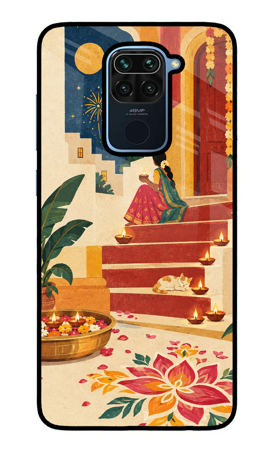 Diwali Rangoli Redmi Note 9 Back Cover, Glass case