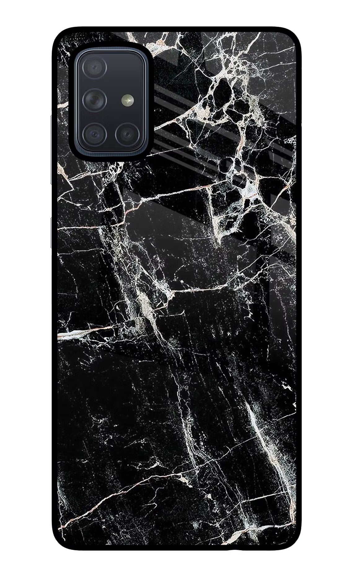 Black Marble Texture Samsung A71 Glass Case Back Cover by Casekaro