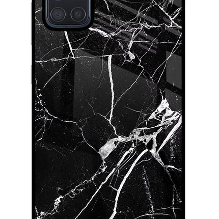 Black Marble Pattern Samsung A71 Glass Case Back Cover by Casekaro
