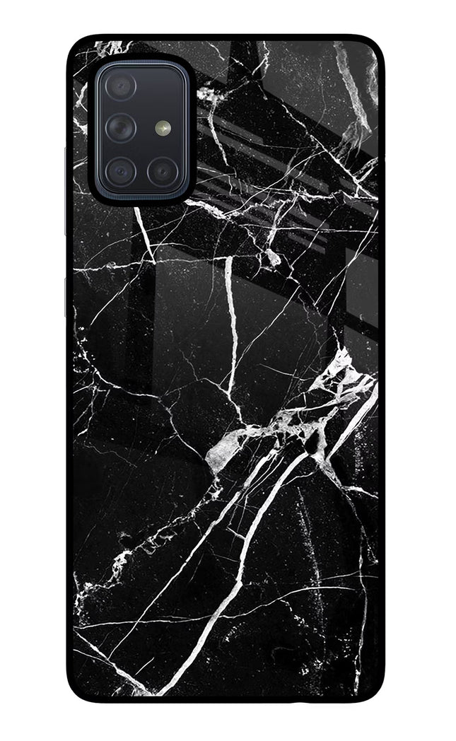 Black Marble Pattern Samsung A71 Glass Case Back Cover by Casekaro