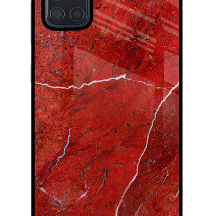 Red Marble Design Samsung A71 Glass Case Back Cover by Casekaro