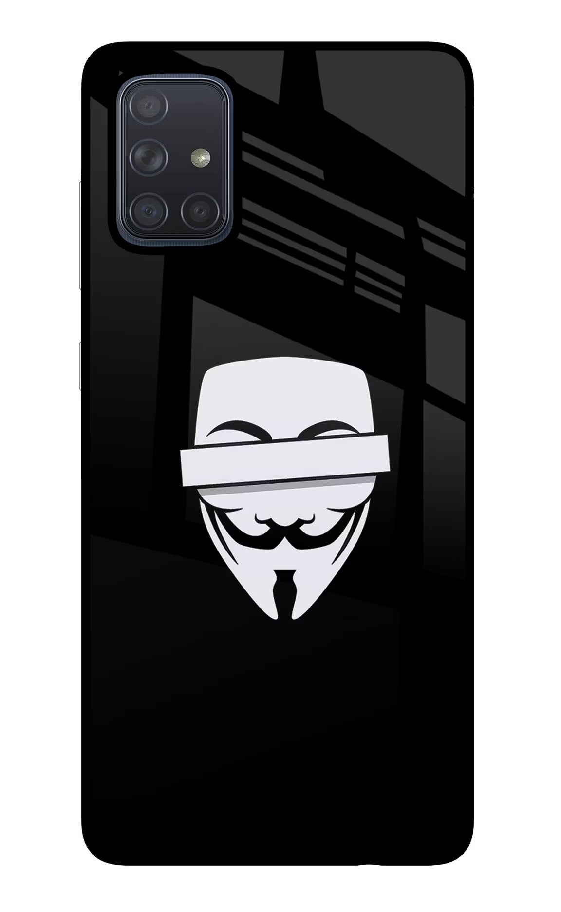 Anonymous Face Samsung A71 Glass Case Back Cover by Casekaro