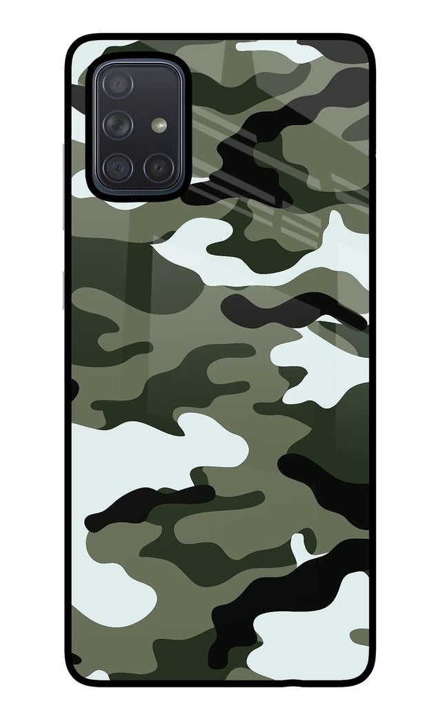 Camouflage Samsung A71 Glass Case Back Cover by Casekaro