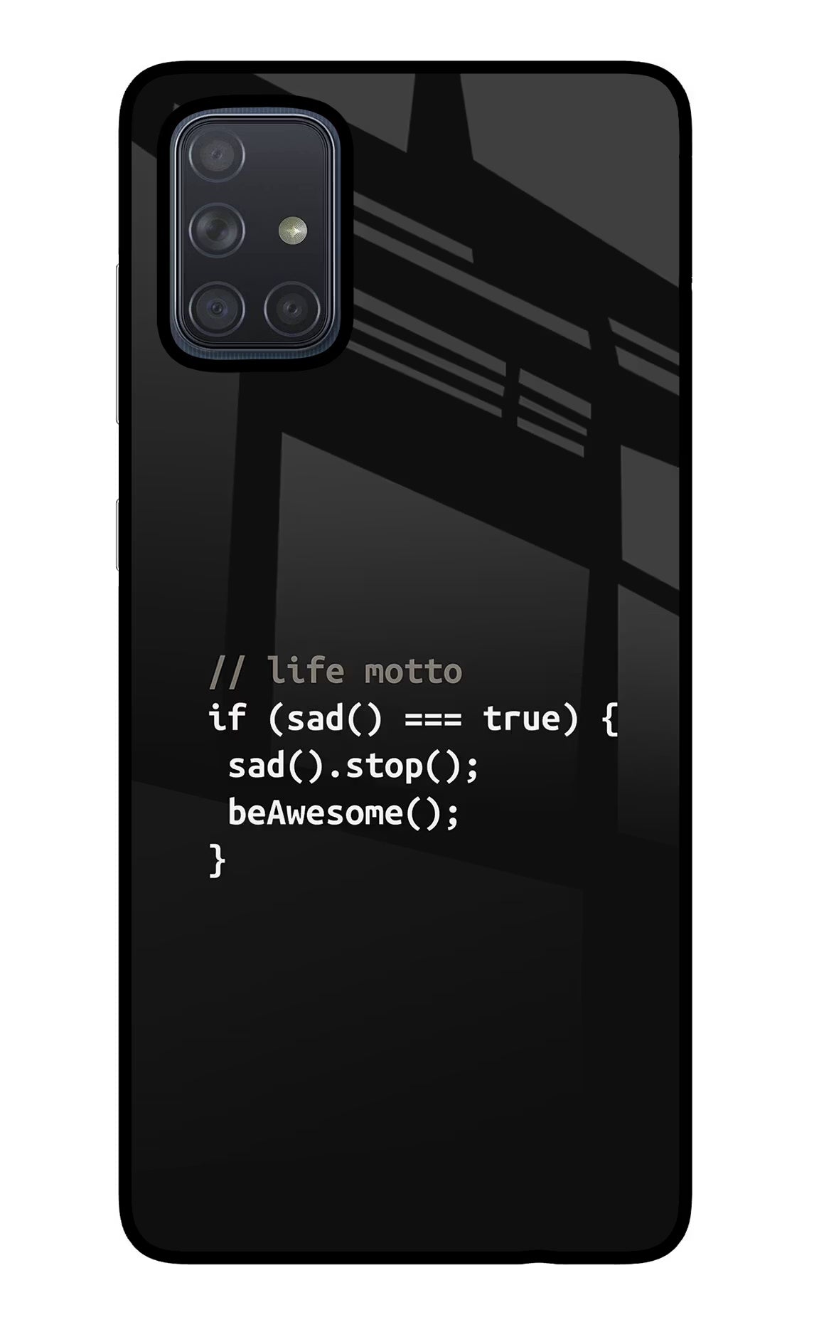 Life Motto Code Samsung A71 Glass Case Back Cover by Casekaro