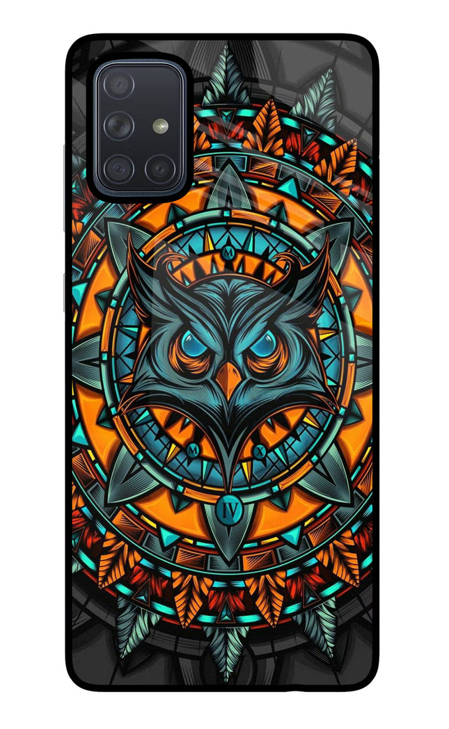 Angry Owl Art Samsung A71 Glass Case Back Cover by Casekaro