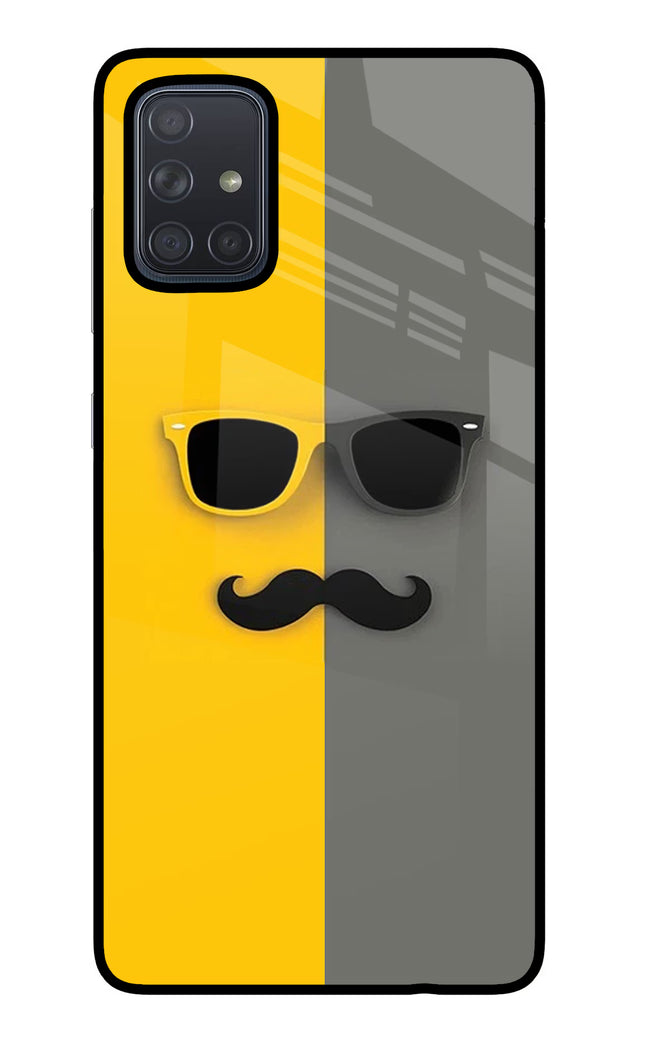 Sunglasses with Mustache Samsung A71 Glass Case Back Cover by Casekaro