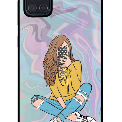 Selfie Girl Samsung A71 Glass Case Back Cover by Casekaro