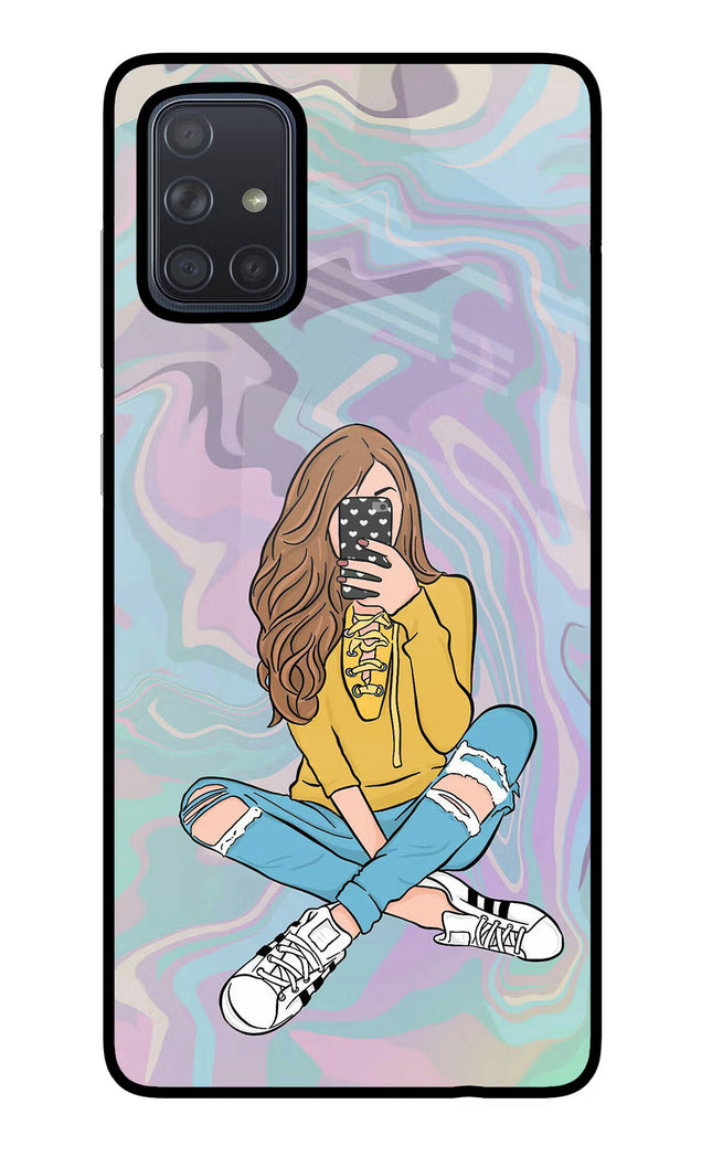 Selfie Girl Samsung A71 Glass Case Back Cover by Casekaro