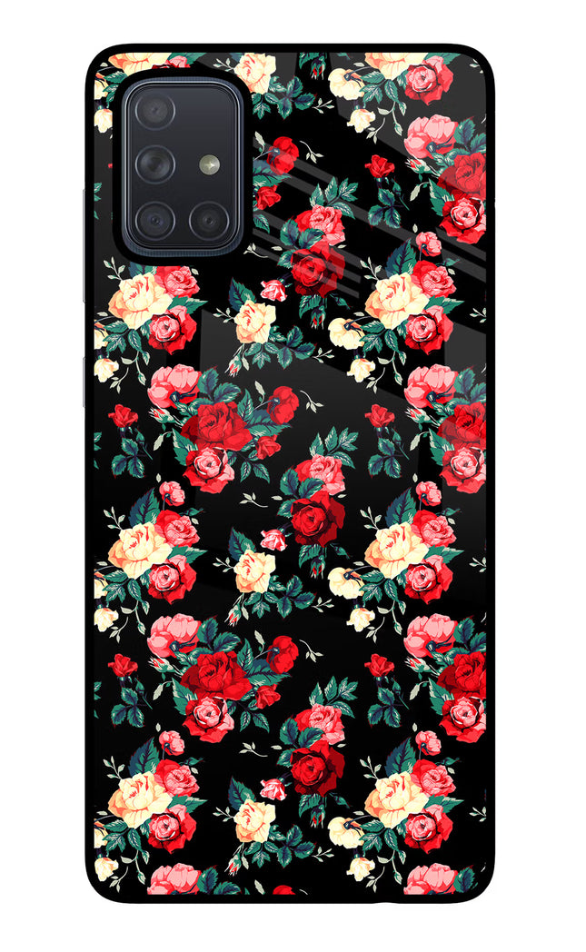 Rose Pattern Samsung A71 Glass Case Back Cover by Casekaro