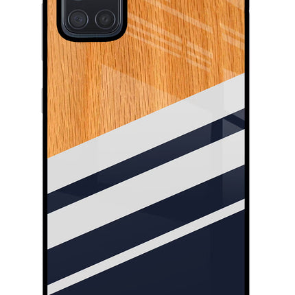 Blue and white wooden Samsung A71 Glass Case Back Cover by Casekaro