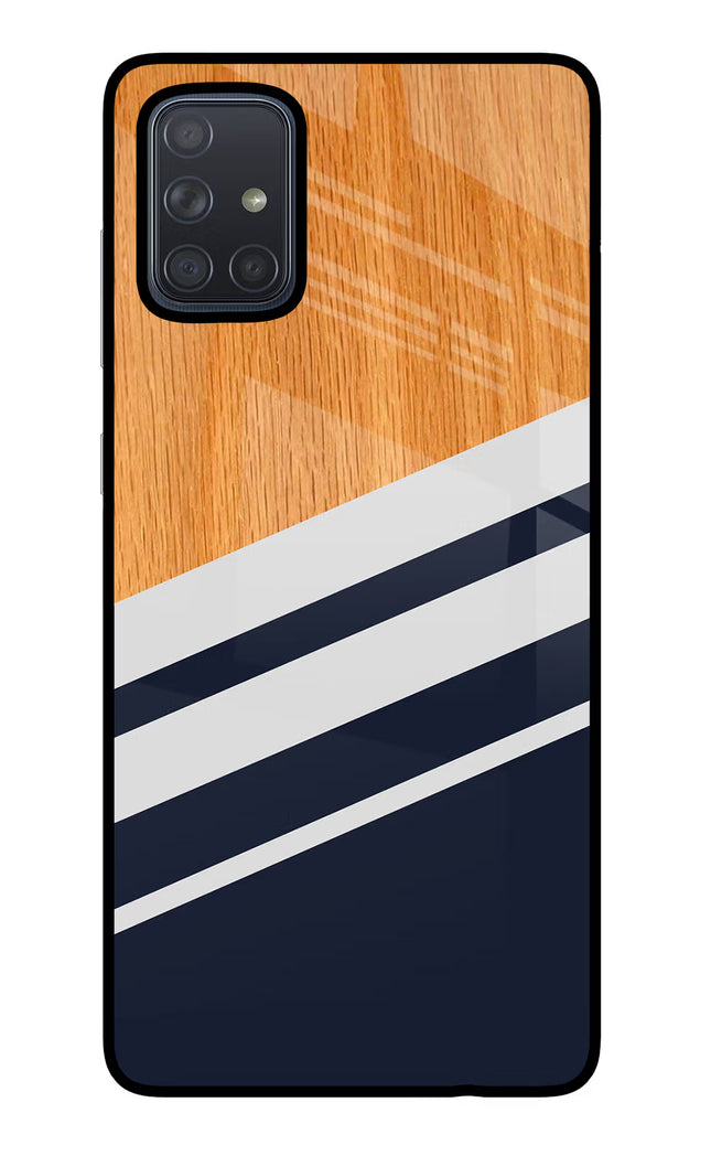 Blue and white wooden Samsung A71 Glass Case Back Cover by Casekaro
