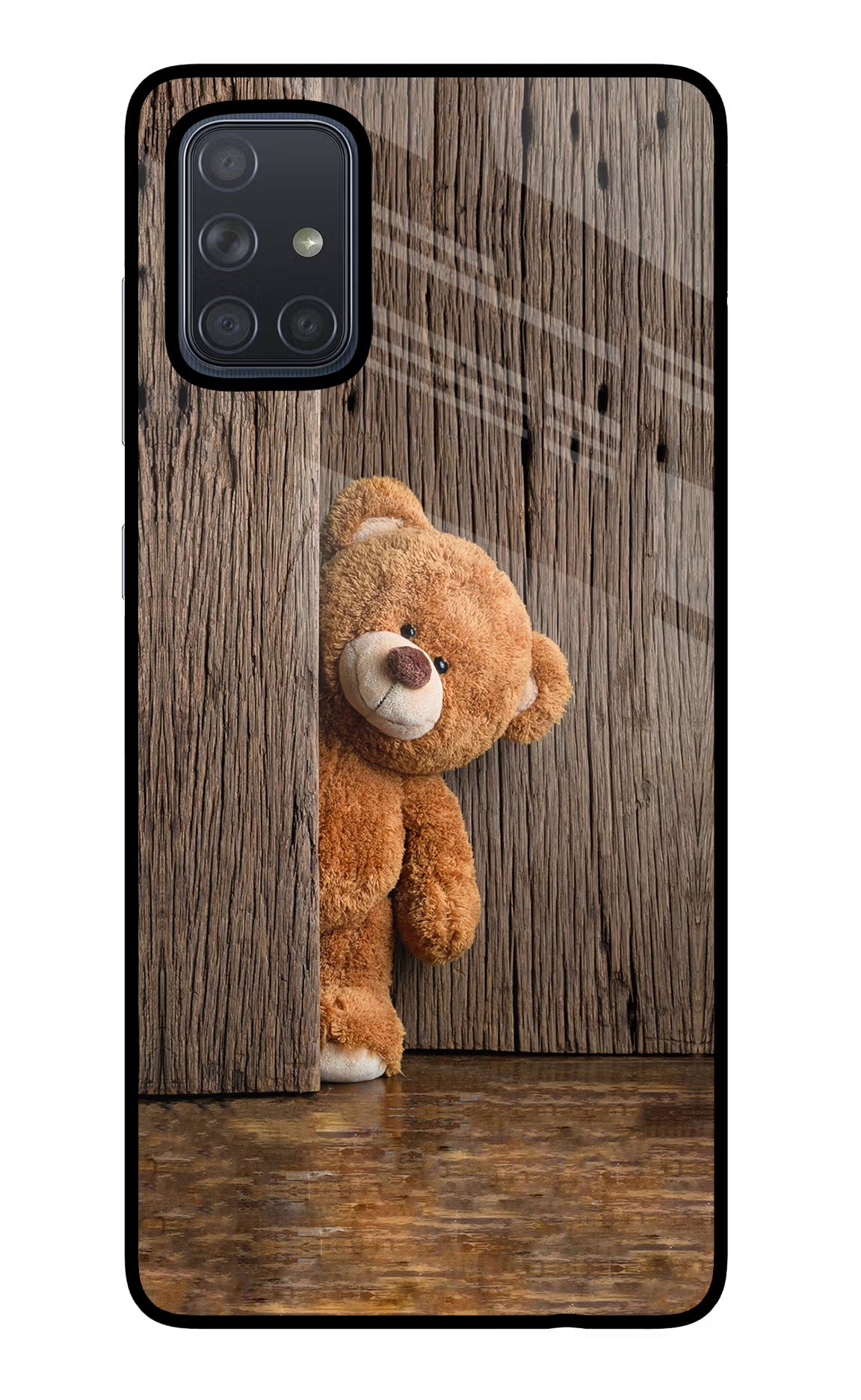 Teddy Wooden Samsung A71 Glass Case Back Cover by Casekaro