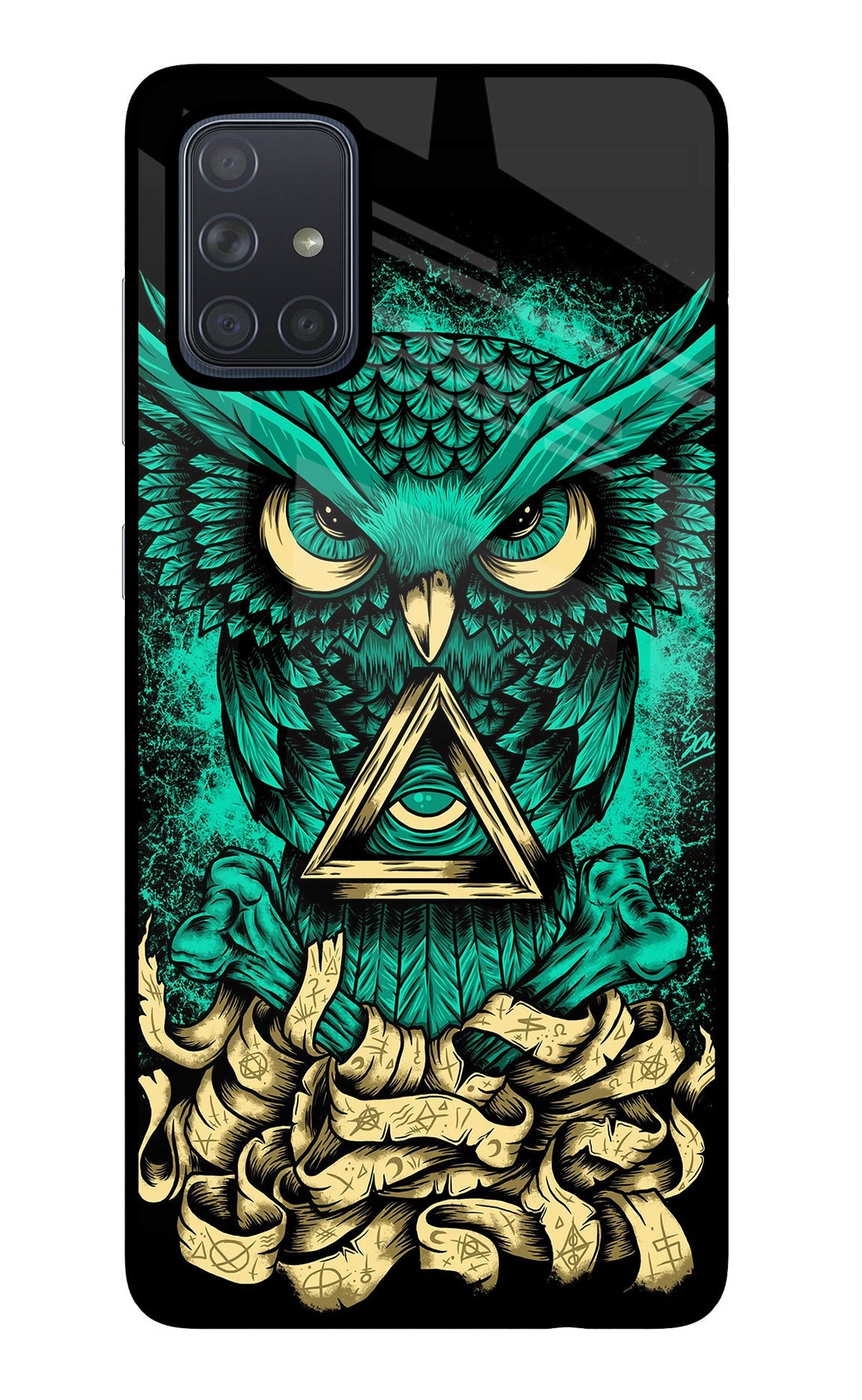 Green Owl Samsung A71 Glass Case