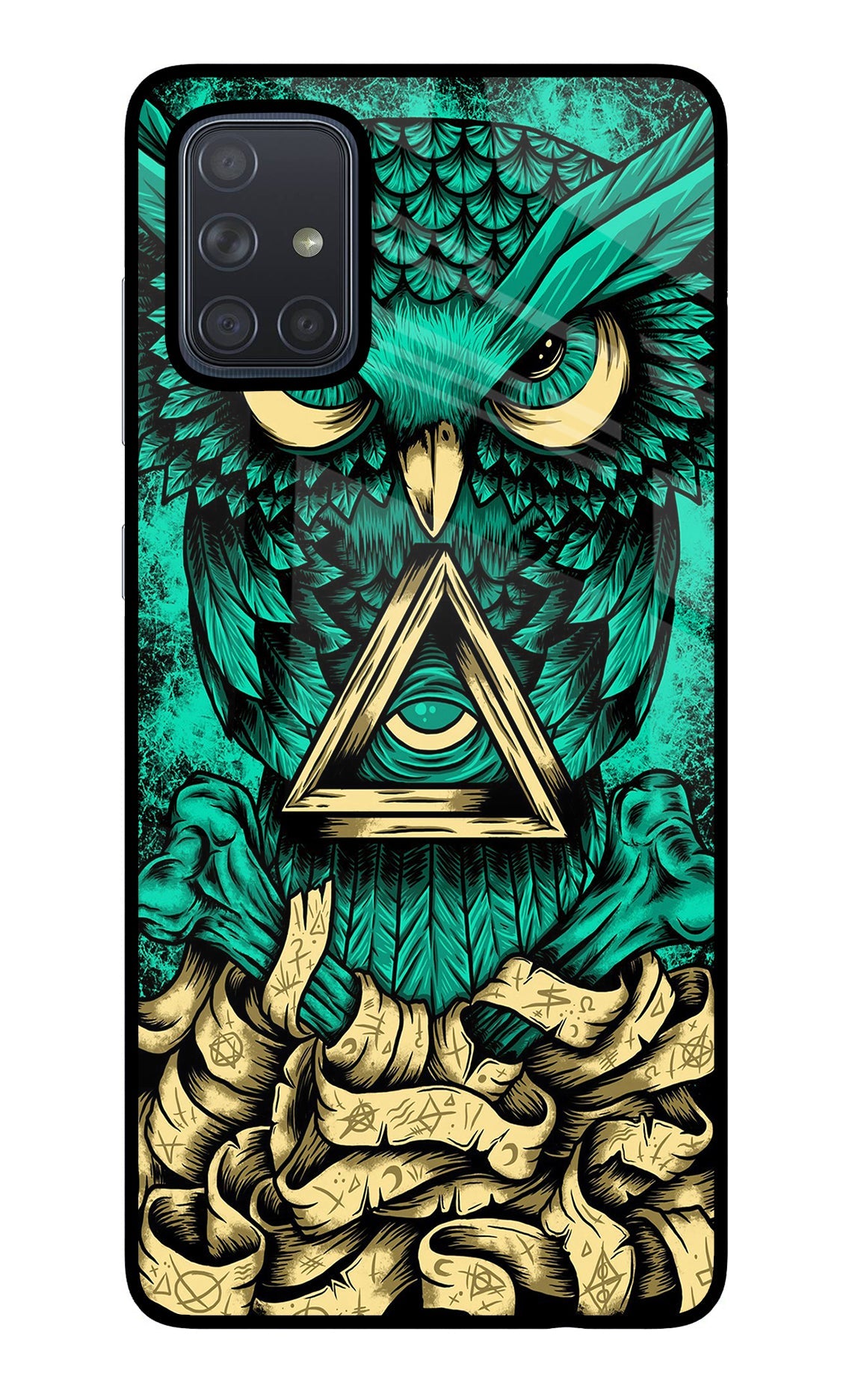 Green Owl Samsung A71 Glass Case