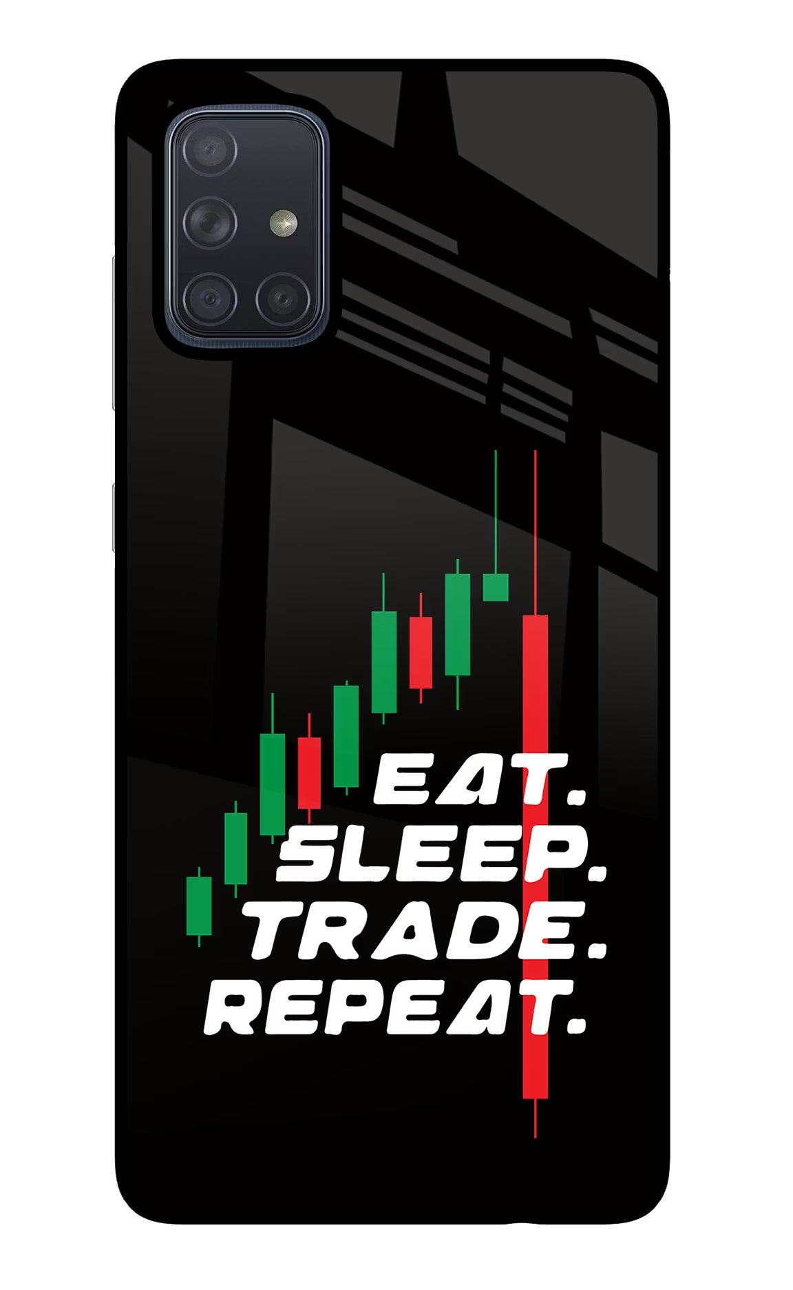 Eat Sleep Trade Repeat Samsung A71 Glass Case Back Cover by Casekaro