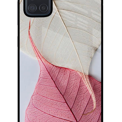 White Pink Leaf Samsung A71 Glass Case Back Cover by Casekaro