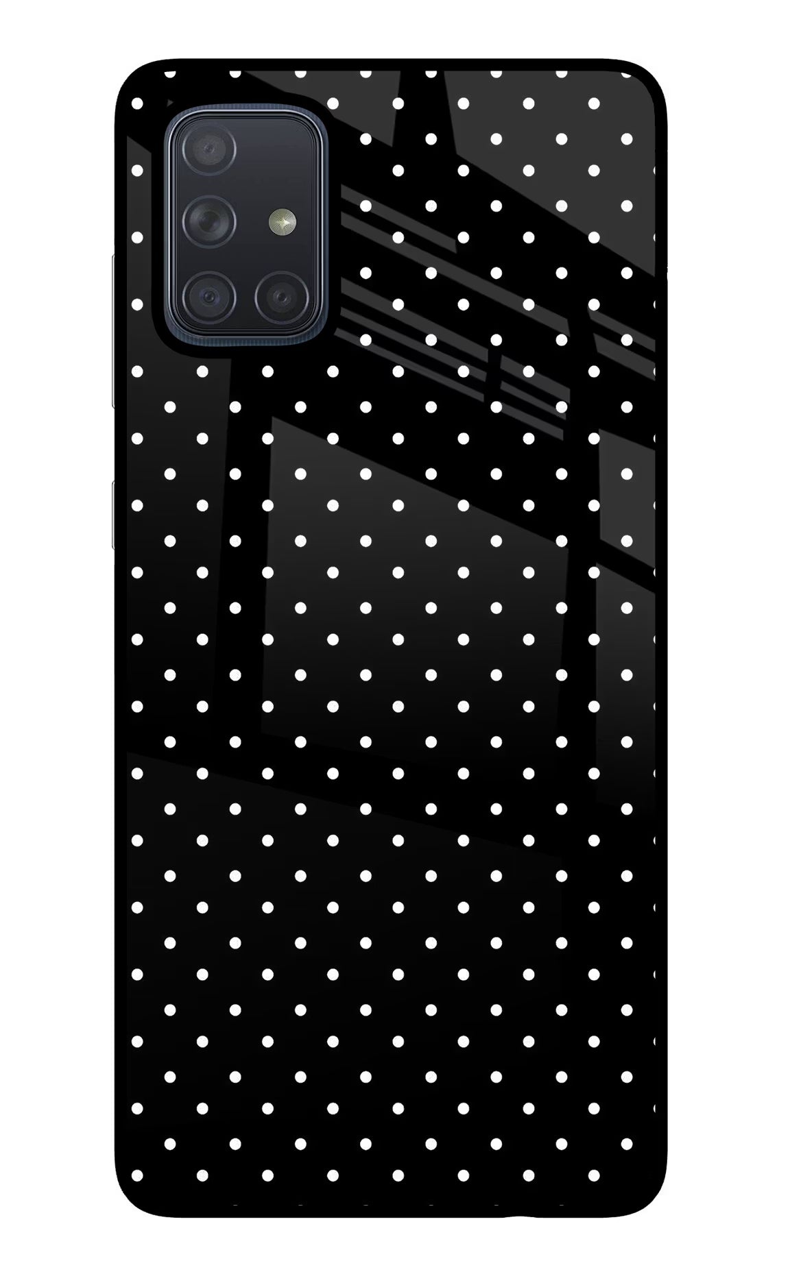 White Dots Samsung A71 Glass Case Back Cover by Casekaro