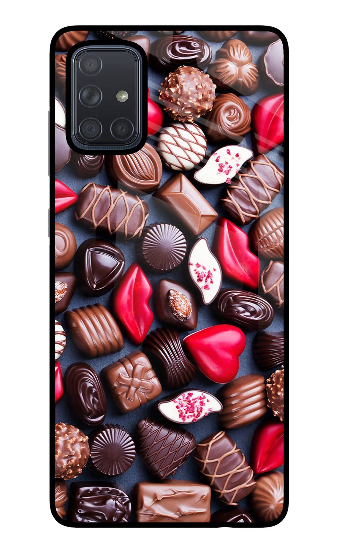 Chocolates Samsung A71 Glass Case Back Cover by Casekaro