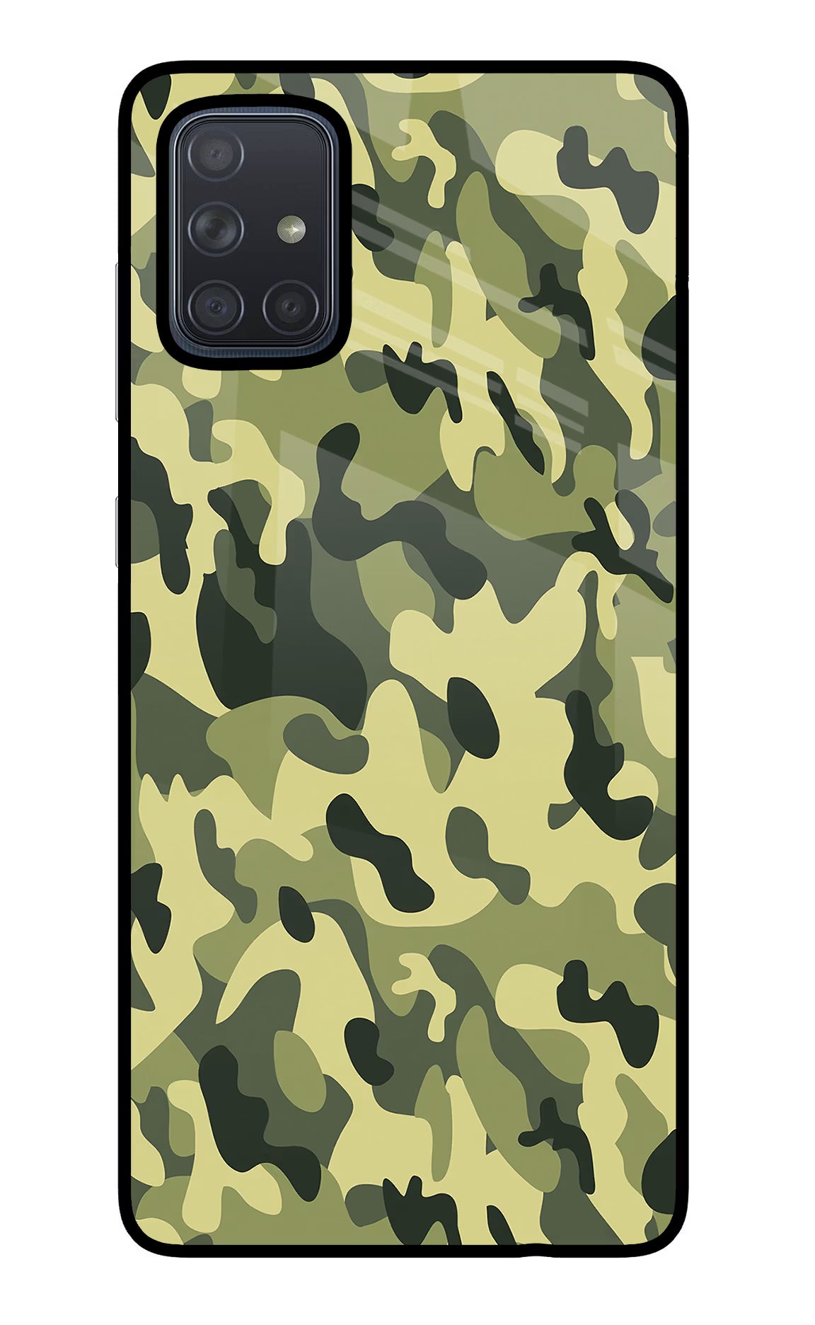 Camouflage Samsung A71 Glass Case Back Cover by Casekaro