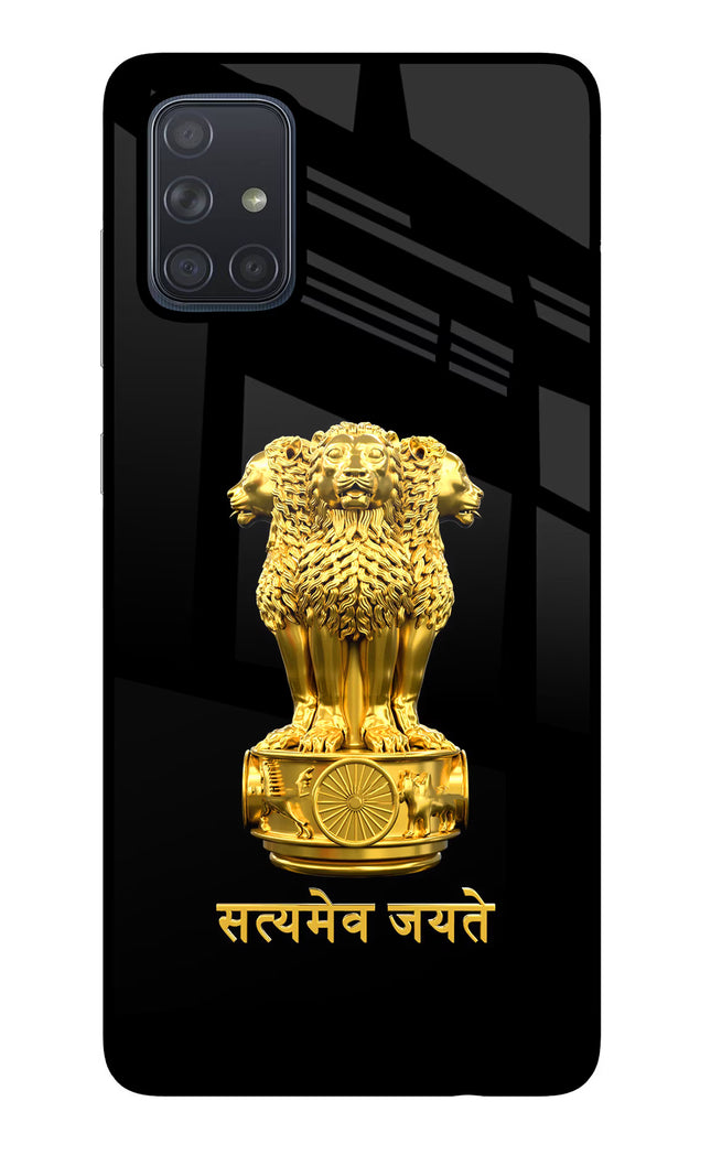 Satyamev Jayate Golden Samsung A71 Glass Case Back Cover by Casekaro