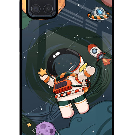 Cartoon Astronaut Samsung A71 Glass Case Back Cover by Casekaro