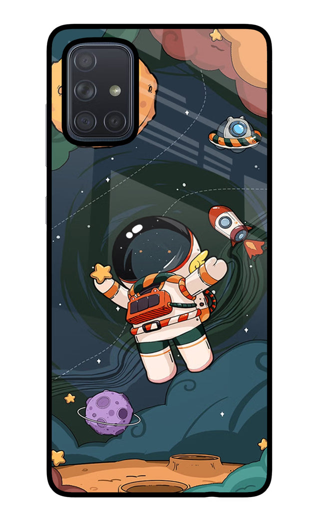Cartoon Astronaut Samsung A71 Glass Case Back Cover by Casekaro