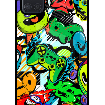 Game Doodle Samsung A71 Glass Case Back Cover by Casekaro