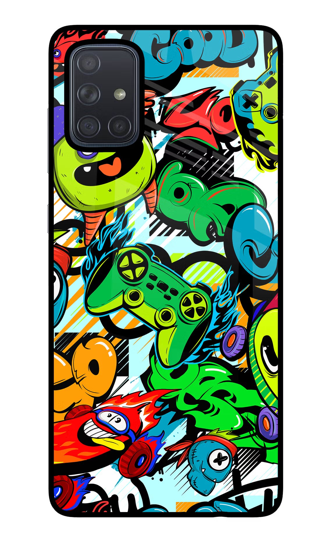 Game Doodle Samsung A71 Glass Case Back Cover by Casekaro