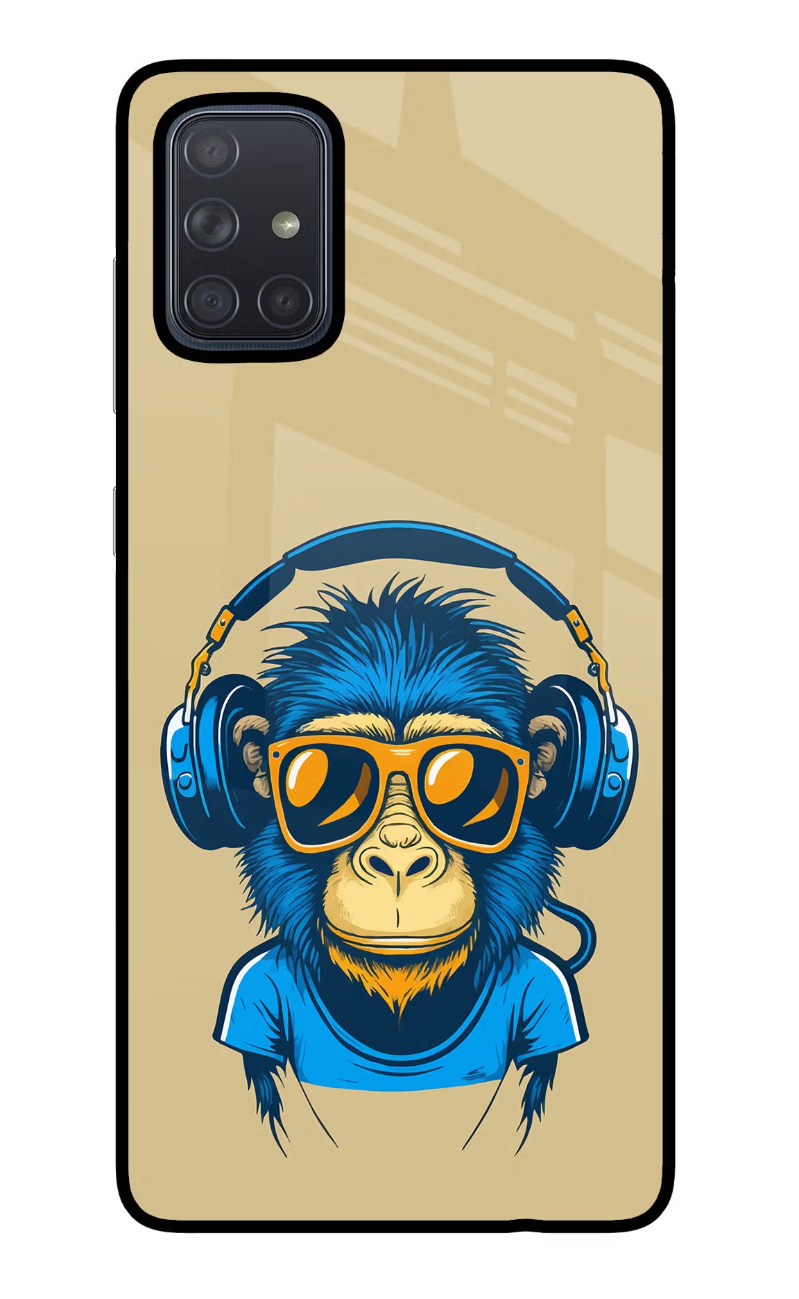 Monkey Headphone Samsung A71 Glass Case Back Cover by Casekaro