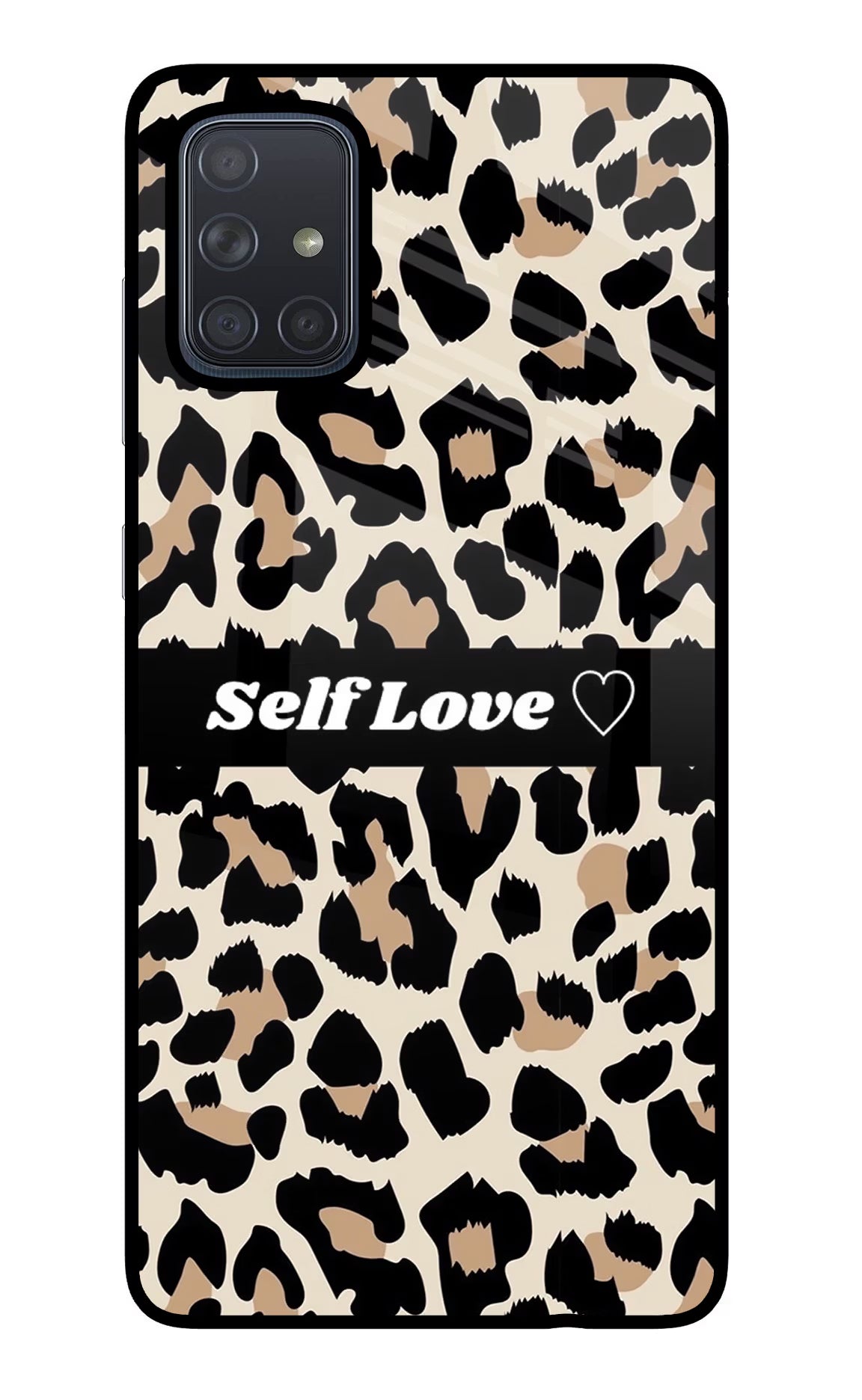 Leopard Print Self Love Samsung A71 Glass Case Back Cover by Casekaro