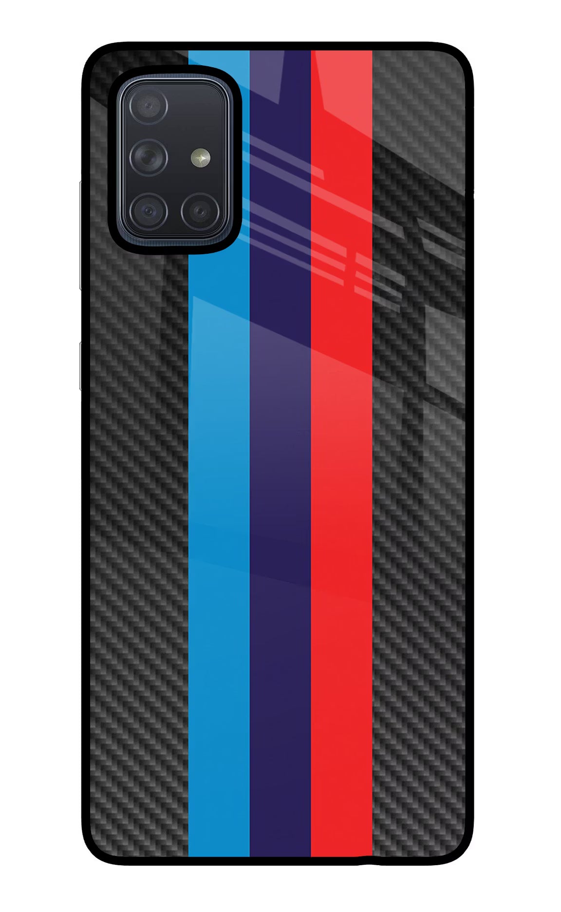 BMW Stripes Pattern Samsung A71 Glass Case Back Cover by Casekaro
