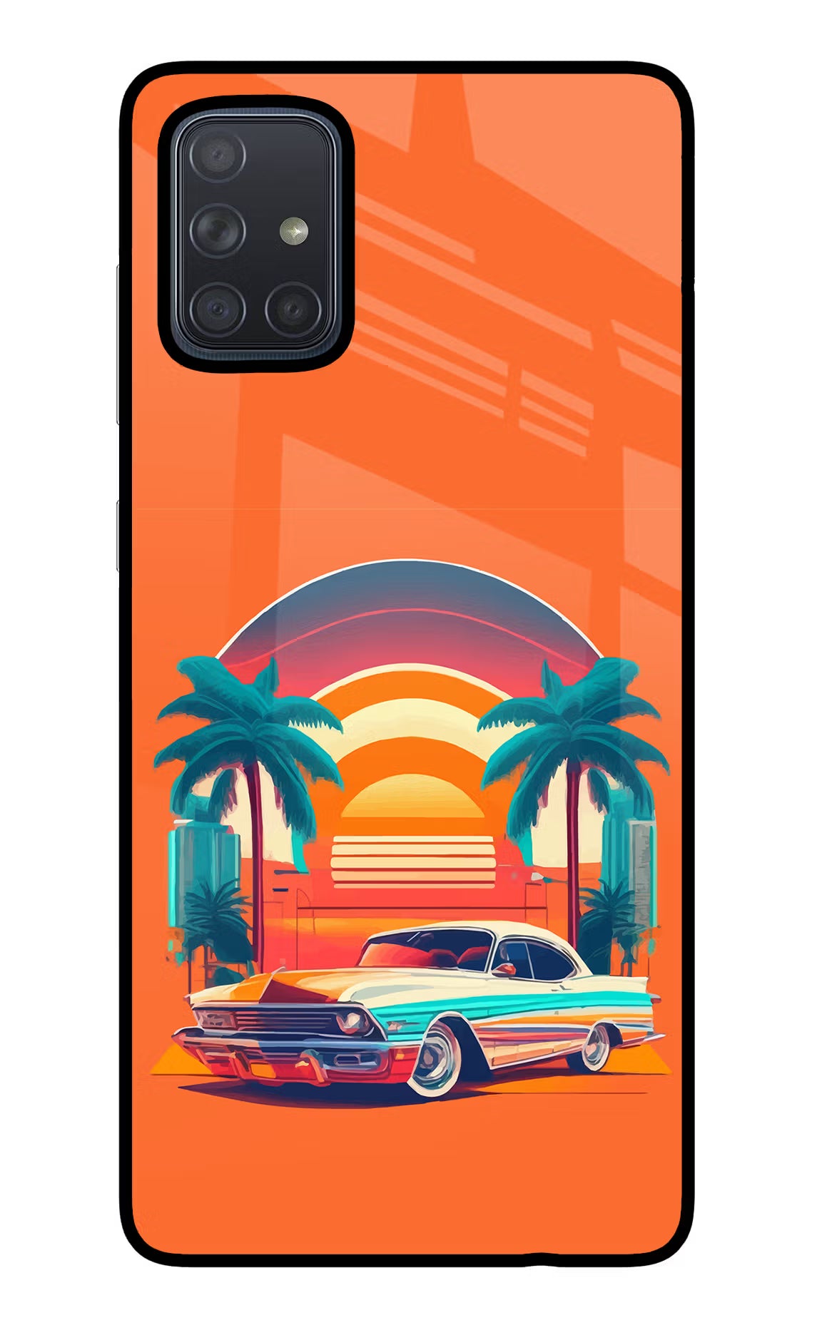 Palm Drive 80s Samsung A71 Glass Case Back Cover by Casekaro