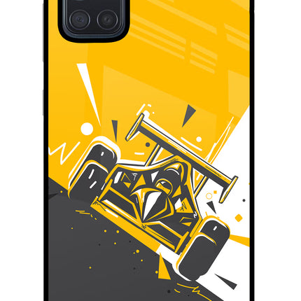Track King Samsung A71 Glass Case Back Cover by Casekaro