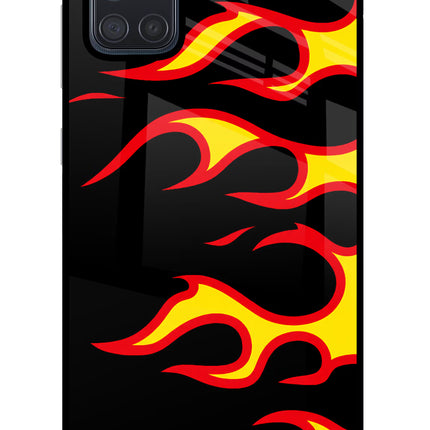 Side Sweep Flames Samsung A71 Glass Case Back Cover by Casekaro