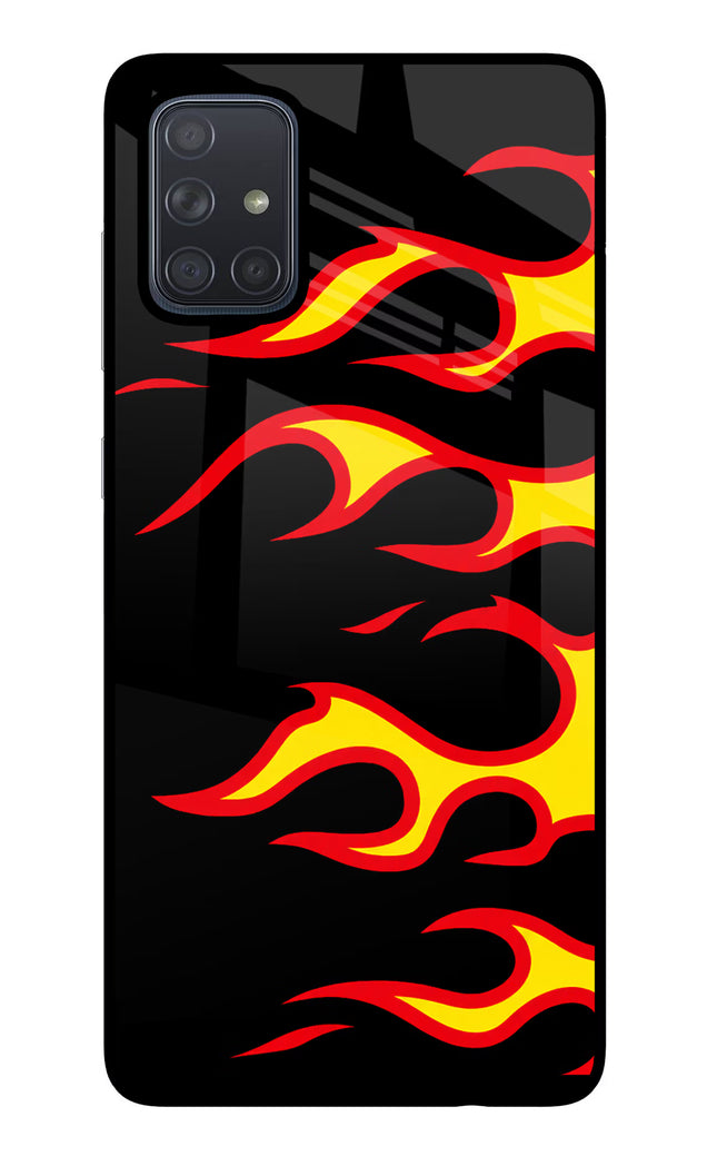 Side Sweep Flames Samsung A71 Glass Case Back Cover by Casekaro