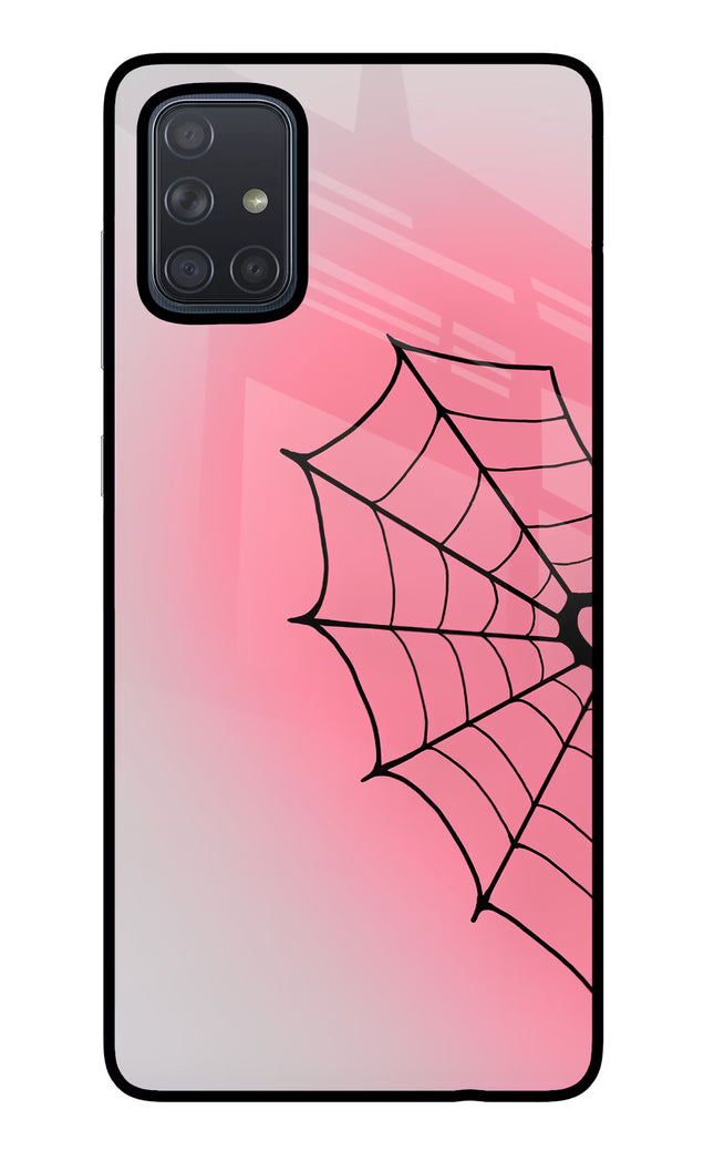 Pink Web Samsung A71 Glass Case Back Cover by Casekaro
