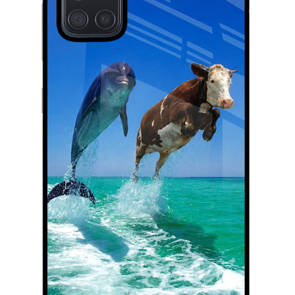 Dolphin vs Cow Samsung A71 Glass Case Back Cover by Casekaro