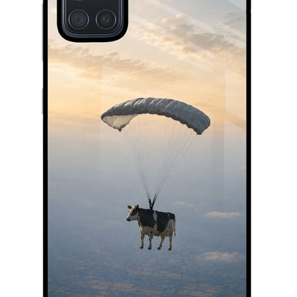 Skydiving Cow Samsung A71 Glass Case