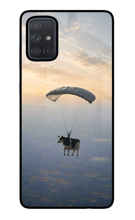 Skydiving Cow Samsung A71 Glass Case