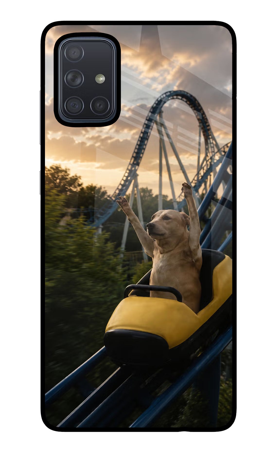 Rollercoaster Dog Samsung A71 Glass Case