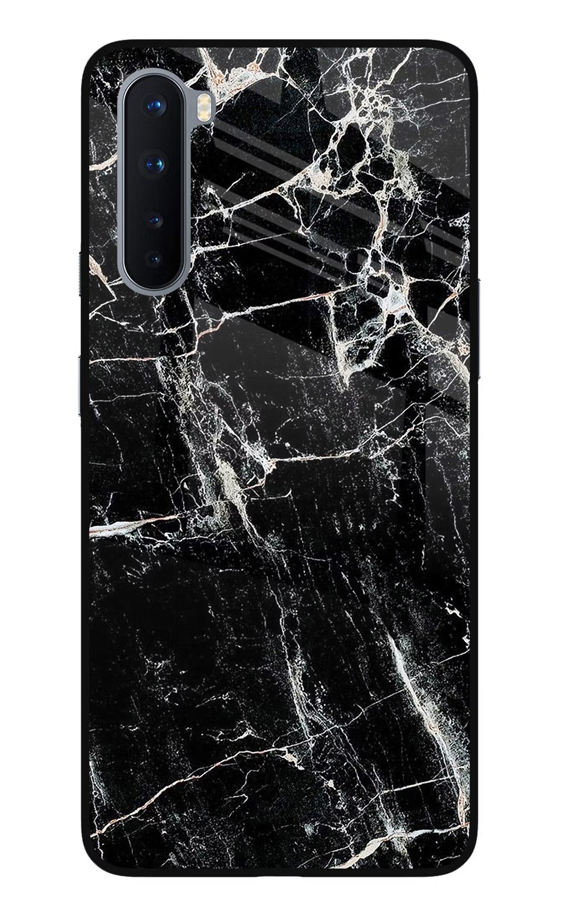 Black Marble Texture Oneplus Nord Glass Case Back Cover by Casekaro