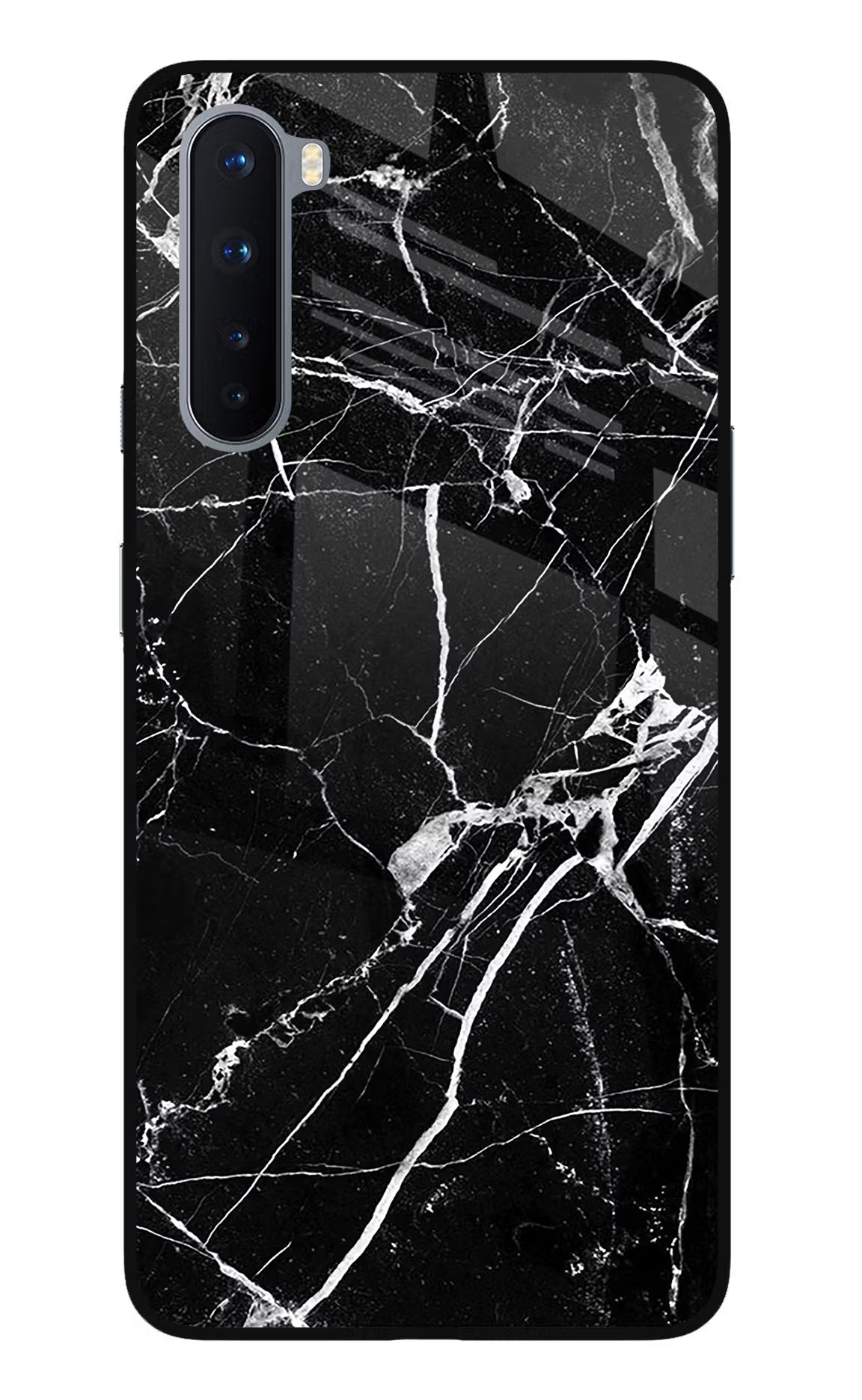 Black Marble Pattern Oneplus Nord Glass Case Back Cover by Casekaro