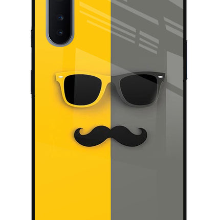 Sunglasses with Mustache Oneplus Nord Glass Case Back Cover by Casekaro